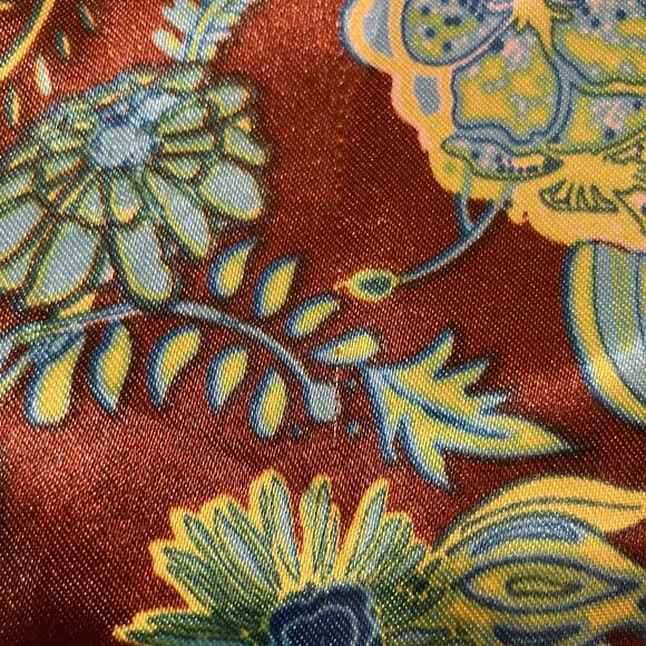 Brown and blue green floral satin square scarf neckerchief, bohemian boho chic - Picture 9 of 9